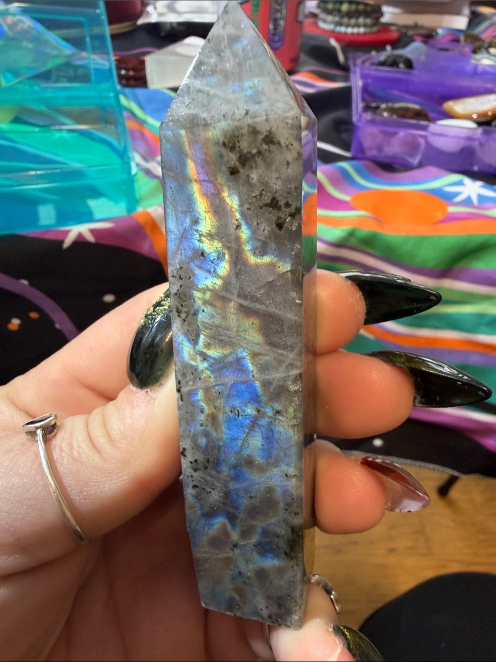 Handheld Blue-Grey Labradorite Crystal Point - Picture 7 of 7